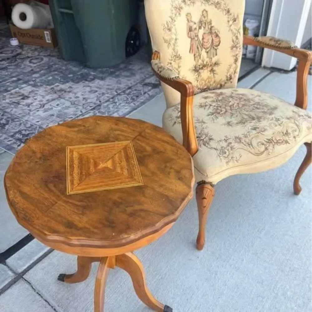 Vintage Bekins Furniture Co Accent Table, Claw Foot, Intricate Inlay Top, 50-60s